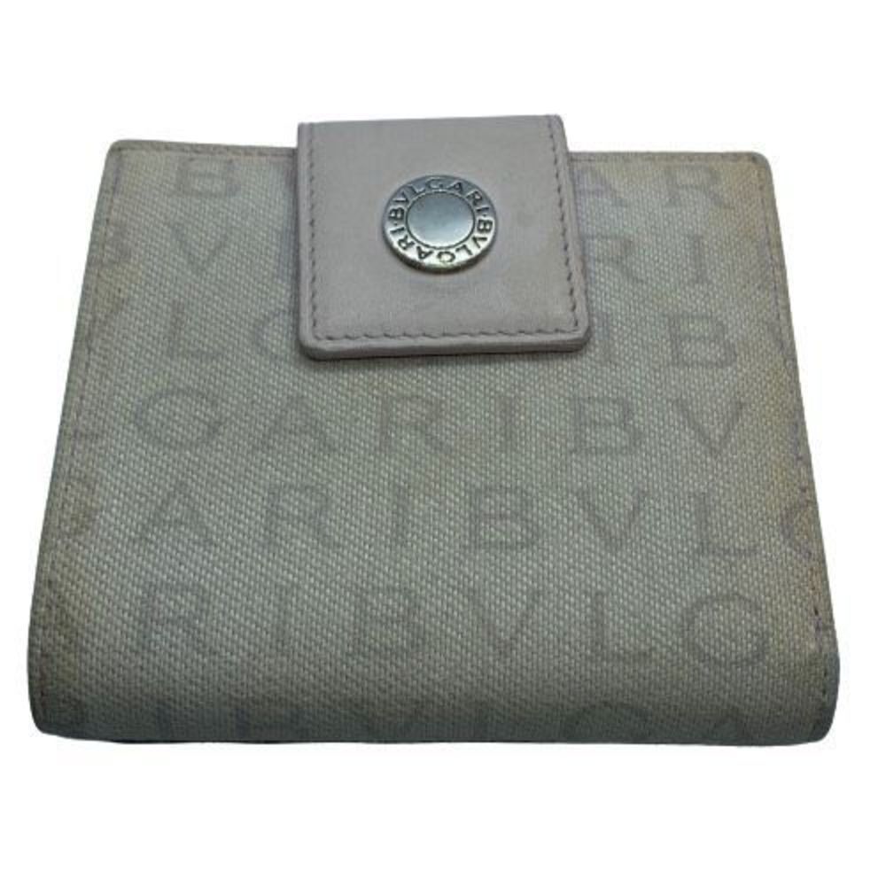 Authentic Bvlgari Tan Canvas & Leather Small Snap Closure Bifold Wallet